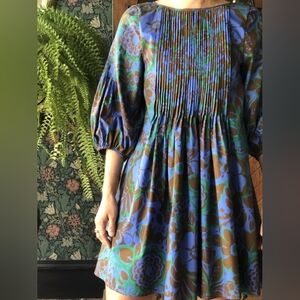 WHiT Pintuck Floral Cotton Mini Dress